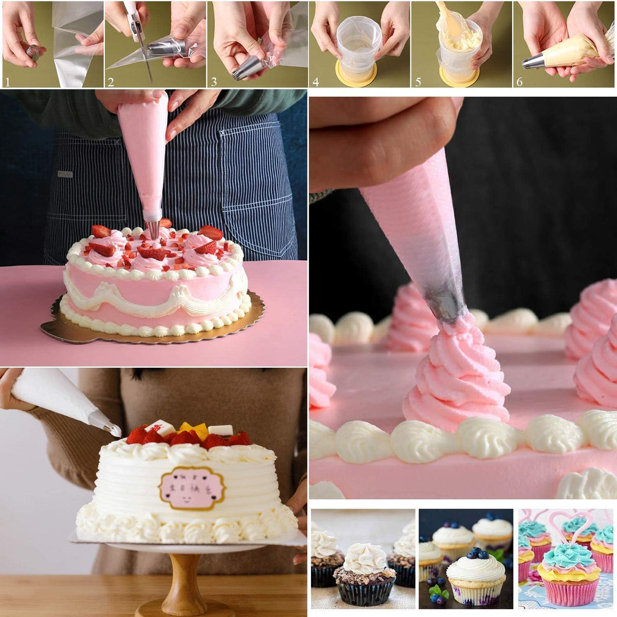 Piping Bags 12 & 16 Inch, 200 PCS Tipless Piping Bags Disposable Pastry Bags Thick Icing Bags for Decorating Cake Cookies