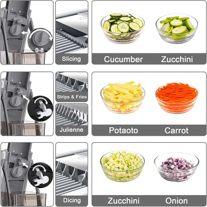 Jonscook All-in-1 Update Safe Mandoline Slicer for Kitchen, Food Chopper with Container, Thickness Adjustable Vegetable Chopper, Potato French Fry Cutter Tomato Apple Slicer Onion (BlackKnight)