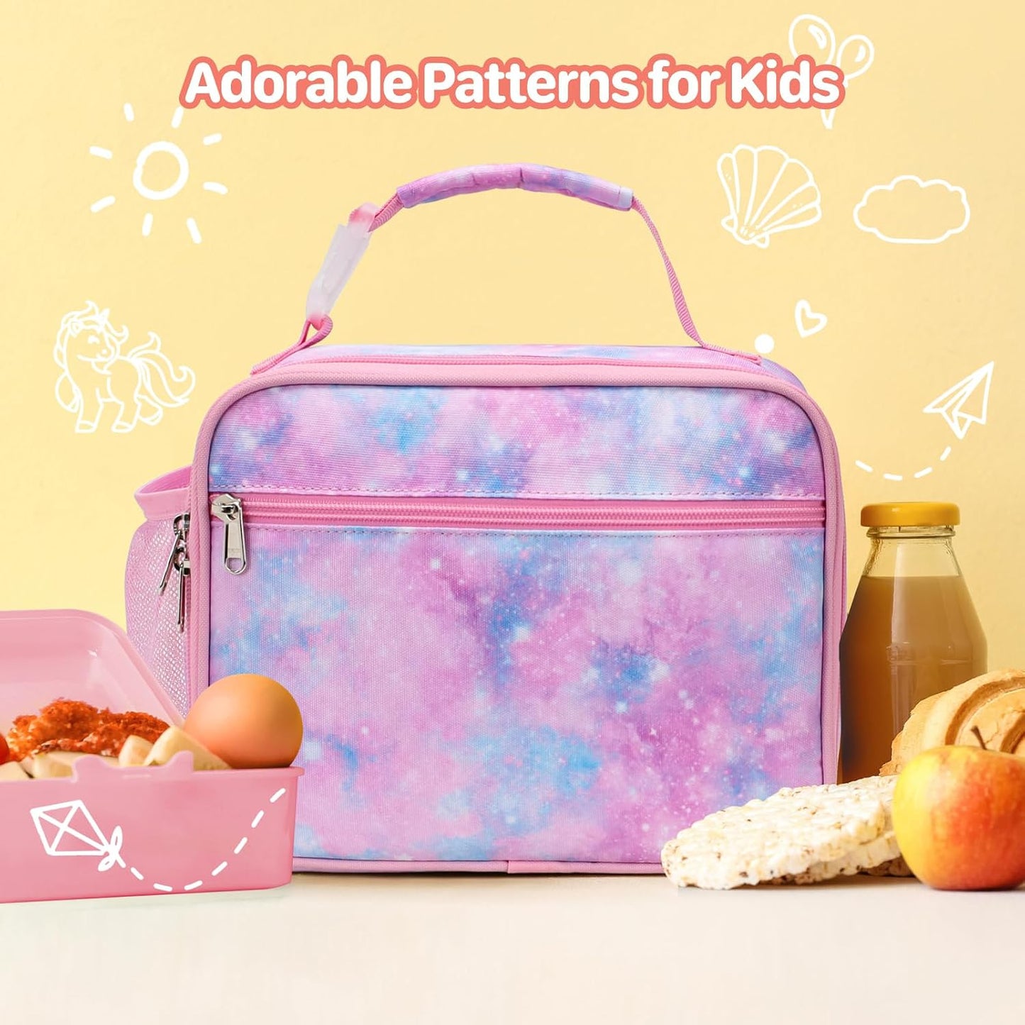 Kids Lunch Bag Boys - Insulated Kids Lunch Box Reusable Lunchbox with Water Bottle Holder Toddler Lunch Tote Bag for School Daycare, Black Dino Fossil