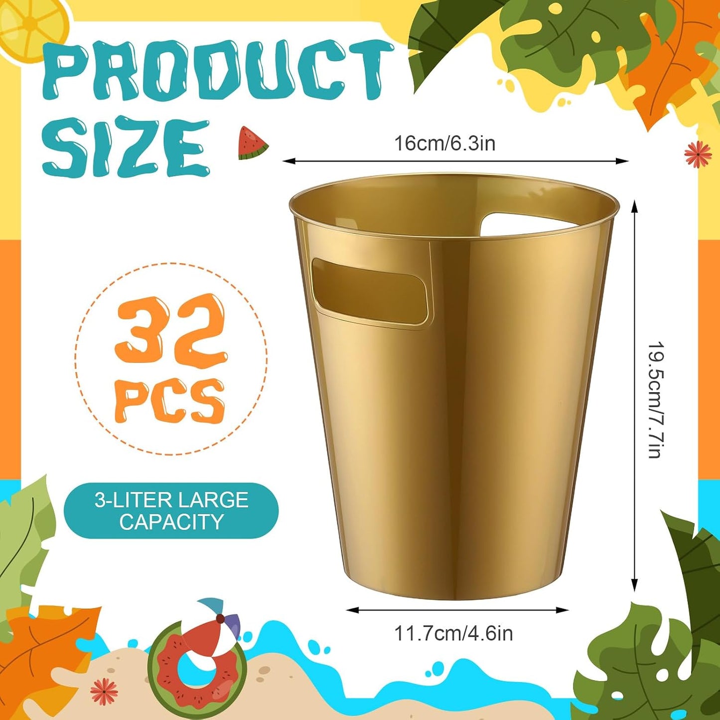 meekoo 32 Pack White Ice Buckets for Parties, 3l Plastic Beverage Bucket with Handle, Large Drink Tub Cooler for Champagne, Wine, Beer, and Soda, Beverage Tubs for Wedding, Bar, Table Display