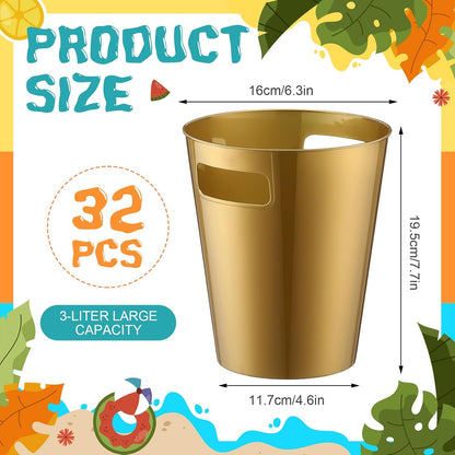 meekoo 32 Pack White Ice Buckets for Parties, 3l Plastic Beverage Bucket with Handle, Large Drink Tub Cooler for Champagne, Wine, Beer, and Soda, Beverage Tubs for Wedding, Bar, Table Display