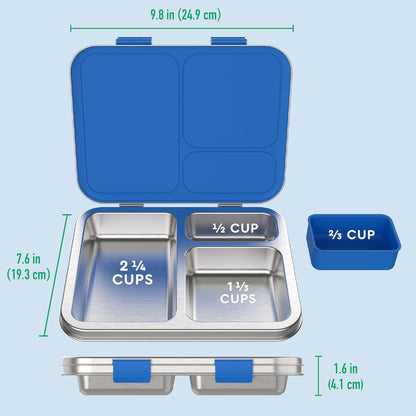 Bentgo Kids Stainless Steel Leak-Resistant Lunch Box - 3-Compartments with Bonus Silicone Container, Durable, Eco-Friendly, Dishwasher Safe, BPA-Free, Ideal for School, Ages 3+ (Silver)