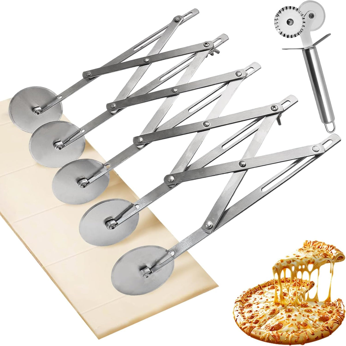 5-Wheel Pastry Cutter, Expandable Stainless Steel, 2-Pack