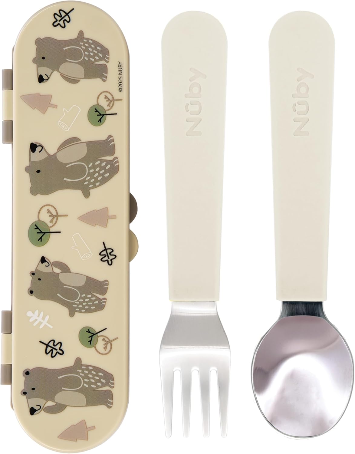Nuby Stainless Steel Toddler Utensils with Travel Case - Self-Feeding Fork & Spoon Set for Kids - Easy-to-Hold Training Utensils - Rounded Safe Edges for Self-Feeding - Unicorns