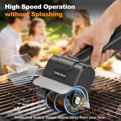 Electric Grill Brush with Dual Safety Lock - Ideal Gift for Men Dad Husband, Professional BBQ Cleaner with Submersible 304 SS Head, Splash-Proof Scrubber for Outdoor Grill (Blue Button)