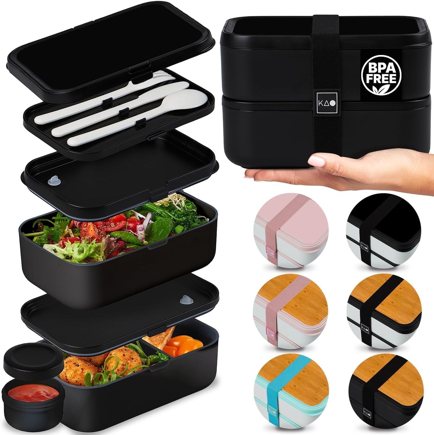 Double Premium Bento Box Adult, 67 fl oz BPA-Free - Cream Stackable Lunch Box with Leak-Proof Lids & Dividers, Perfect for Meal Prep, Lunches & Portion Control
