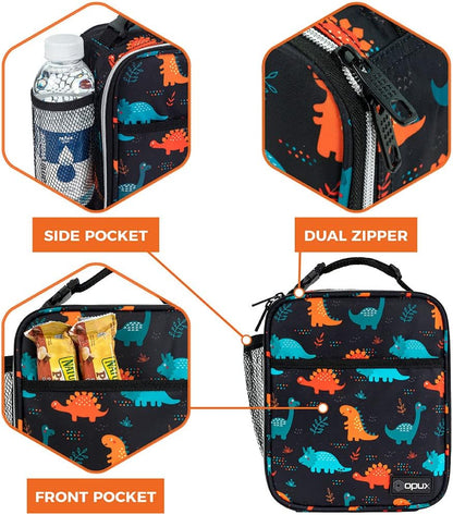 opux Premium Insulated Lunch Box, Soft School Lunch Bag for Kids Boys Girls, Leakproof Small Lunch Pail Men Women Work, Reusable Compact Cooler Tote Lunchbox for Office Adult, Black
