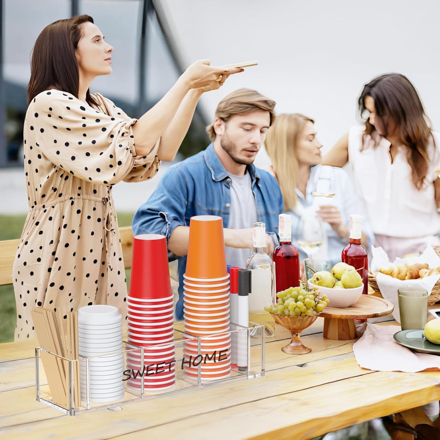 Richboom Cup Holder with Marker Slot - Plastic Cup Holder Clear Acrylic Countertop Disposable Coffee Cup Dispenser Mark Your Cup and Drink Up Party Accessory Social Gathering Housewarming Gift