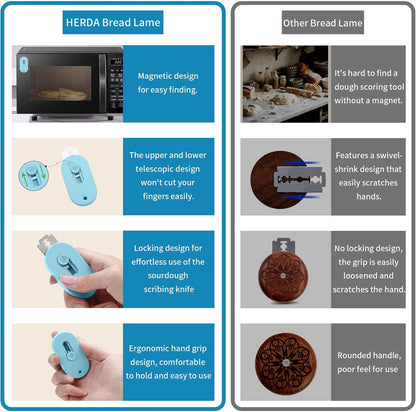 Herda Bread Lame Dough Scoring Tool, Retractable Magnetic Design
