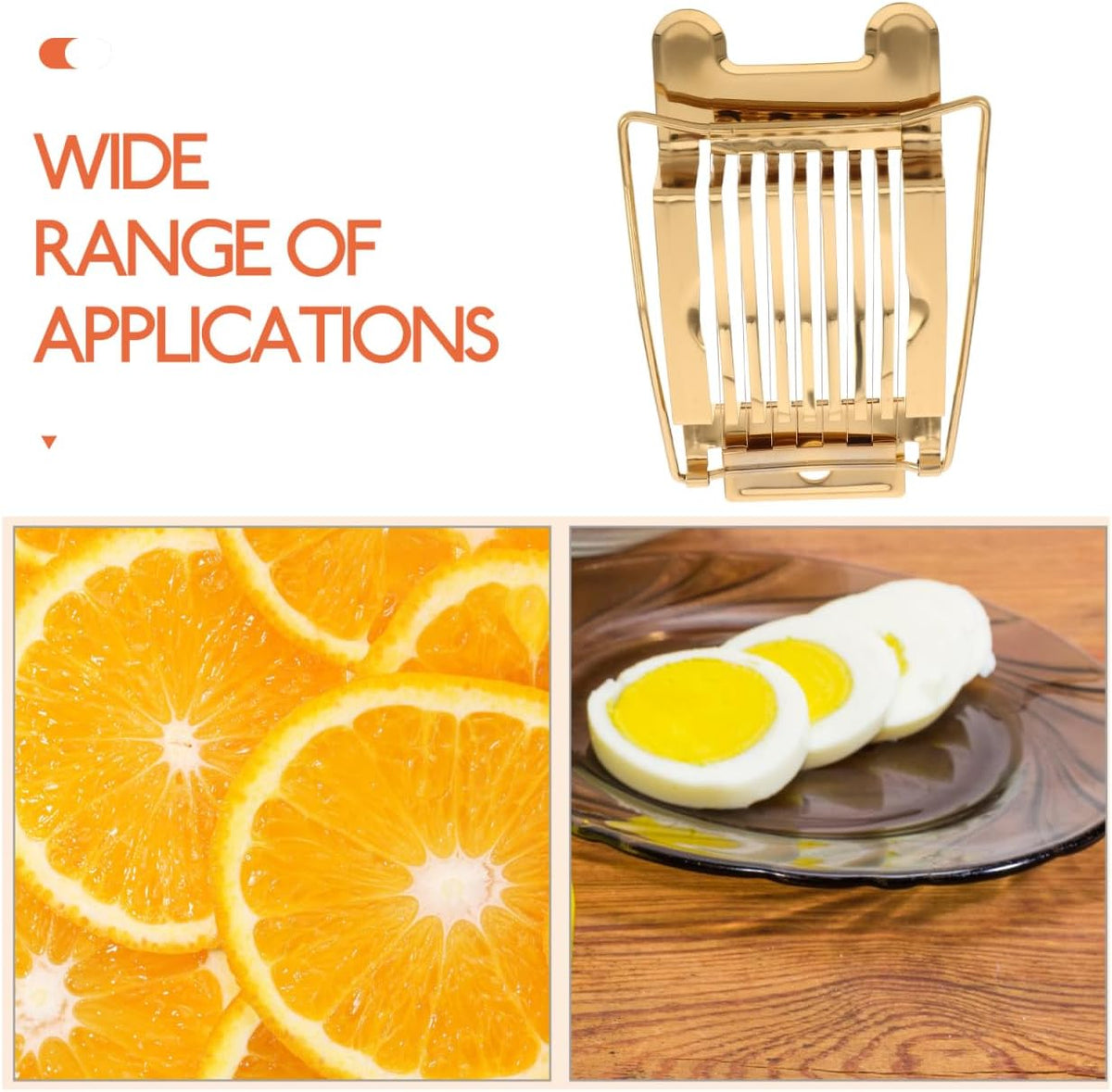 Stainless Steel Egg Slicer for Hard Boiled Eggs: Luxury Golden Metal strawberry Cutter Tool - Heavy Duty Strawberry Slicer & Mushroom Fruit Chopper Kitchen Gadget, Dishwasher Safe, 5.50"x3.65"