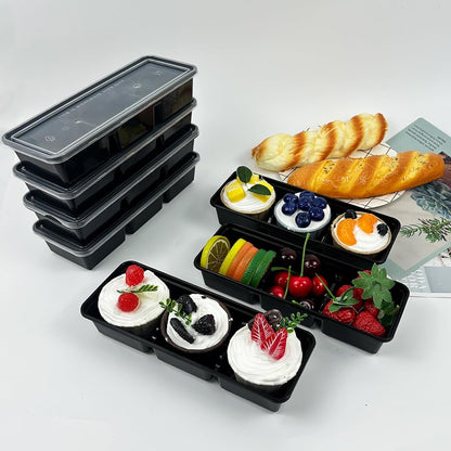 50pcs 16oz Meal Prep Containers with 3 Compartments with lids, Premium Disposable Plastic Bento Boxes, Stackable Food Containers Travel Snack, Dessert, Lunch Boxes for Office, Picnic, Microwave Safe