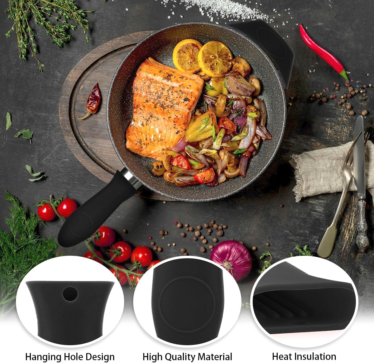 Cast Iron Handle Cover Silicone Pot Holders 2PCS Cast Iron Skillet Handles Cover Heat Resistant Silicone Hot Handle Holder Cast Irons Handless Sleeve for Frying Pan Cast Irons Skillet Griddle Cookware