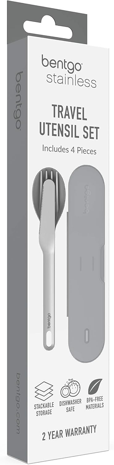 Bentgo Stainless Travel Utensil Set - Reusable 3-Piece Silverware Set with Carrying Case, High-Grade Premium Steel, BPA-Free Case, Eco-Friendly - Ideal for Travel, Camping, and Office Use (Gray)