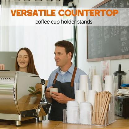 CroBlissful Wooden Vertical Coffee cup and lid dispenser, coffee condiment organizer, 9 Compartment for Disposable Paper & Plastic Cup, for cabinet Station Home Countertop Bar 13''l x 13''w x 12''h