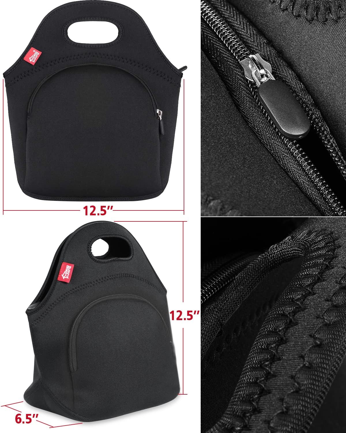 yookee home Waterproof Lunch Bag Double Layer Leakproof Neoprene Insulated Lunch Bag Freezable Black Reusable Thermal Lunch Cooler Tote Lunch Box for Boys Men Women Adult Kids for Work Outdoor