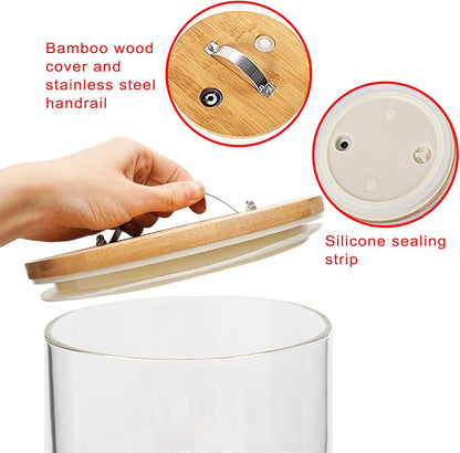 Glass Rice Dispenser 5L, Cereal Dispenser Countertop, Grain Dispenser/Food Storge Container for Kitchen and Pantry Organization, Cereal Dispenser with Bamboo Holder