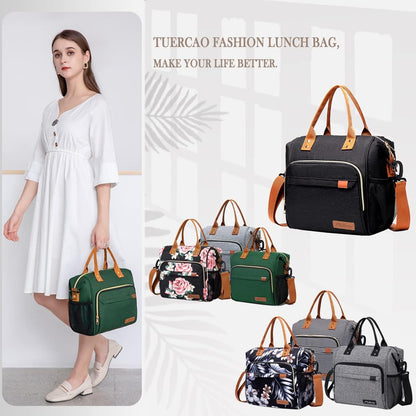 TuErCao Small Lunch Bag Lightweight Insulated Lunch Box for Women Work Portable Soft Cooler for Picnic Travel Road Trips, Loncheras para Mujer, Black
