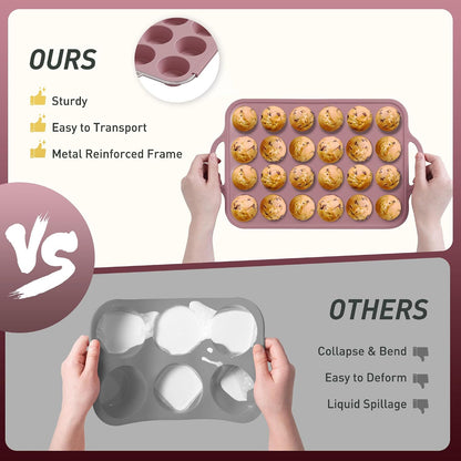 2 Packs 12 Cups Silicone Muffin Pan for Baking with Metal Reinforced Frame Regular Size Cupcake Pan Tray Egg Bites Silicone Cookie Molds Muffin Tin Tart Pans Sheet Set for Oven Dishwasher Safe