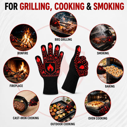 BBQ & Grill Gloves, Oven Gloves Heat Resistant, 1 Pair, Red (L)