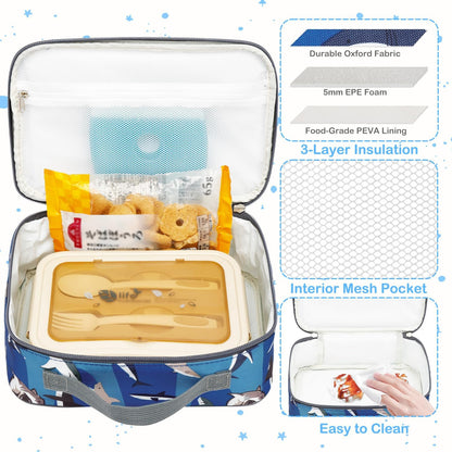 FlowFly Kids Lunch box Insulated Soft Bag Mini Cooler Back to School Thermal Meal Tote Kit for Girls, Boys, Black