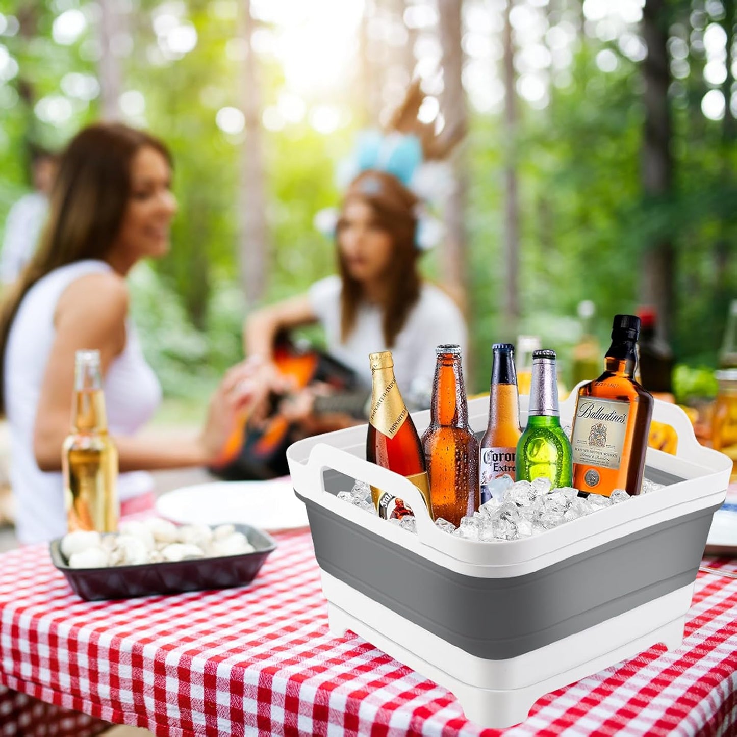 2Pcs Ice Bucket 8.5L Ice Buckets for Parties Collapsible Beverage Tub Large Plastic Drink Buckets Party Portable Foldable Cooler Tub with 2 Scoop for Champagne Beer Sparkling Wine Cocktails