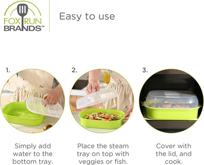 Fox Run Microwave Vegetable Steamer, 8" x 10.5" x 4" Steamer For Microwave