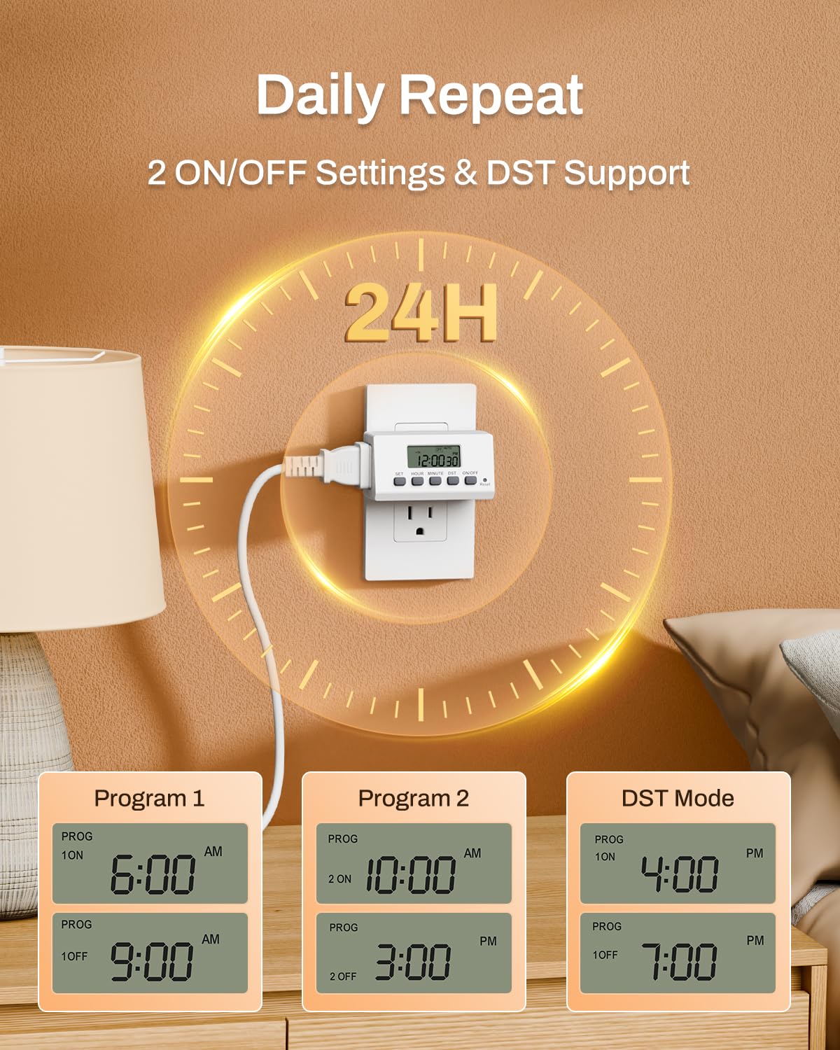 BN-LINK Indoor 7-Day Programmable Digital Timer Outlet, 2 Outlets