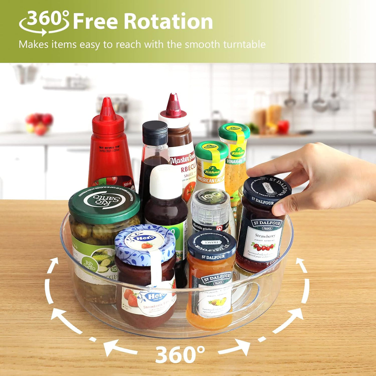GUZON 4 Pack Lazy Susan Organizer for Cabinet, Upgraded 11.5" Clear Turntable Organizer with Handles and Raised Edge, Lazy Susan for Table Top, Pantry Organizers and Storage for Kitchen, Refrigerator