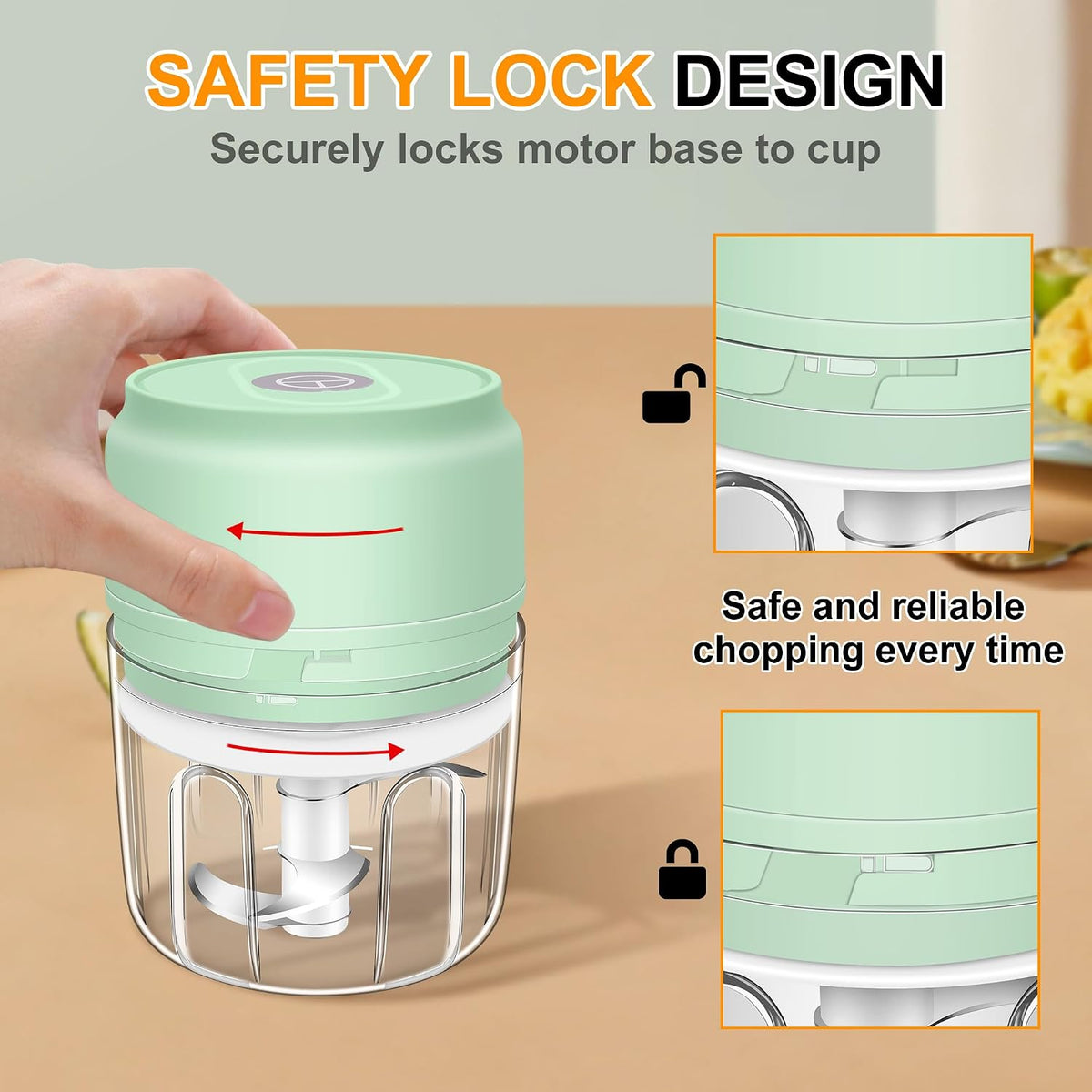 Garlic Chopper, 250ML Garlic Mincer, Electric Mini Food Processor