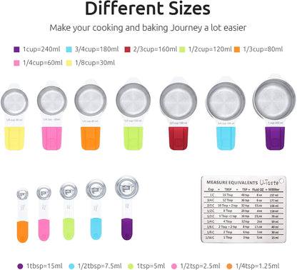 Measuring Cups, U-Taste Magnetic Measuring Cups and Spoons Set of 13 in 18/8 Stainless Steel: 7 Measuring Cups and 5 Measuring Spoons with 1 Professional Magnetic Measurement Conversion Chart