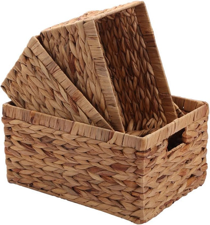 Storage Container, Natural Water Hyacinth Storage Bins Rectangular Basket,Arts and Crafts.