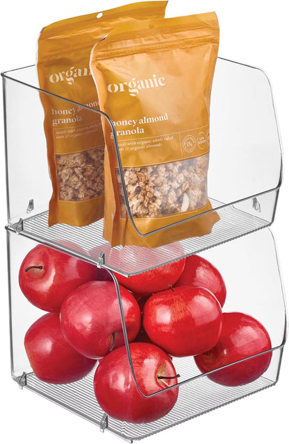 iDesign Stackable Clear Open Front Storage Bin, 4-Pack | Easy Access Organizer, For Kitchen, Pantry or Cabinet