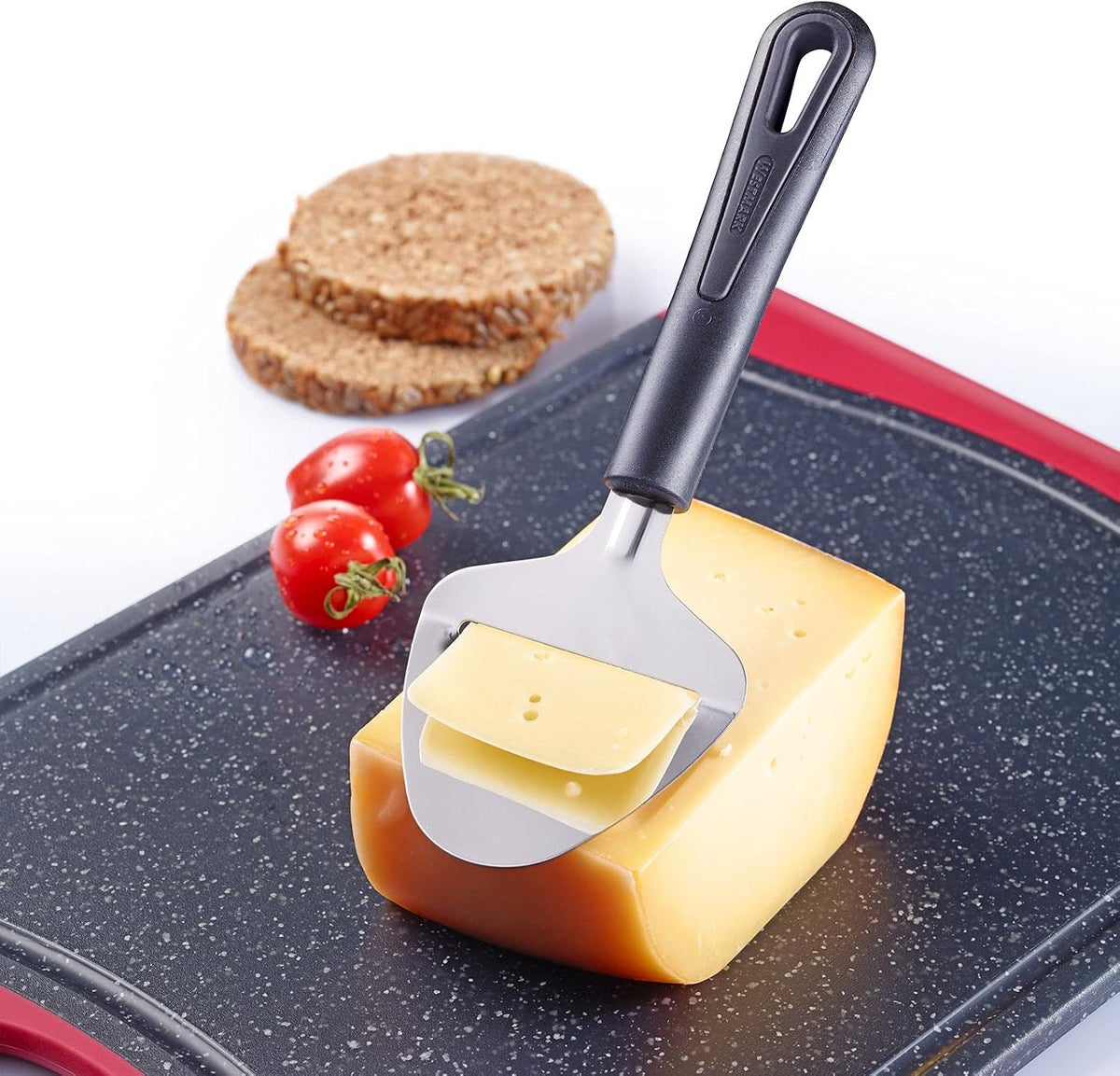 Westmark Stainless Steel Cheese Slicer – Multi-functional German Cheese Slicer, Handheld Hard & Semi-Hard Cheese Cutter, Adjustable Cheese Shaver, Ergonomic Handle, Dishwasher Safe, Red/Black