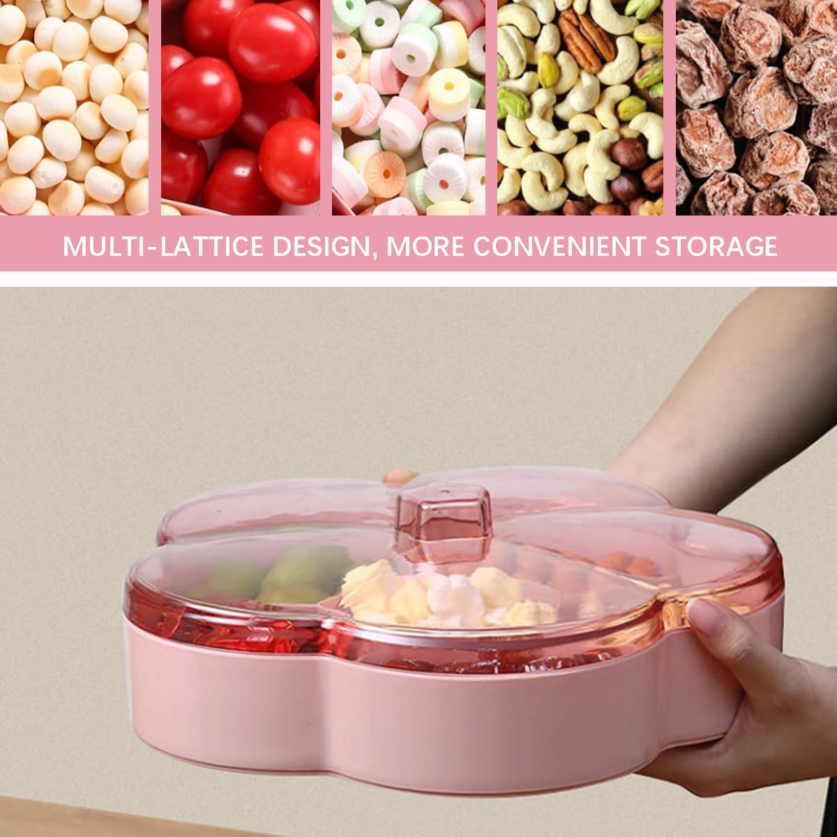 DOERDO Plastic Serving Trays with Lid 6 Compartment Food Storage Candy Organizer, Veggie Tray for Snack and Fruit, Red, 9.8x2.6Inch
