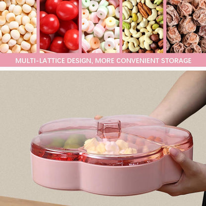 DOERDO Plastic Serving Trays with Lid 6 Compartment Food Storage Candy Organizer, Veggie Tray for Snack and Fruit, Red, 9.8x2.6Inch