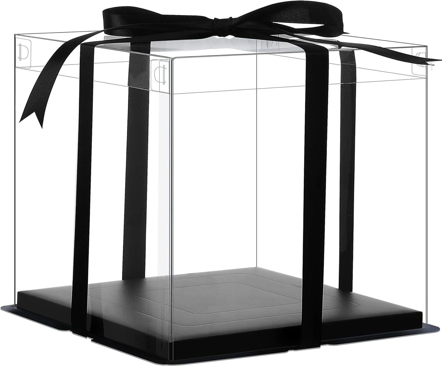 XININSUN 2Pcs Large Cake PET Clear Box, 10" X 10" X 9" with ribbon and pre-folded lid, for 8" cake packing carry, baking cookie display, Carry Tall Layer Gift, Festive Gift Box -White