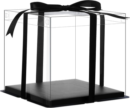 XININSUN 2Pcs Large Cake PET Clear Box, 10" X 10" X 9" with ribbon and pre-folded lid, for 8" cake packing carry, baking cookie display, Carry Tall Layer Gift, Festive Gift Box -White