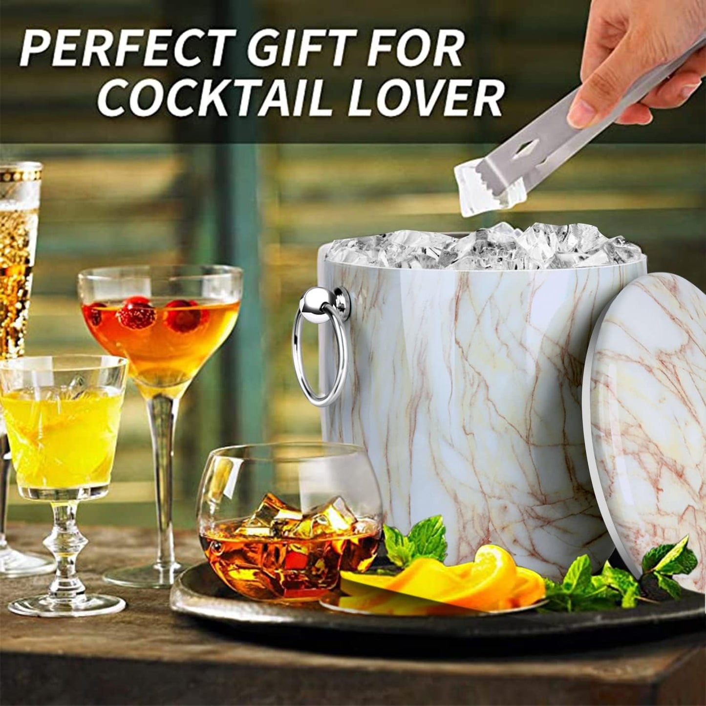 Ice Bucket with Lid, Scoop, Tongs and Strainer - Well Made Insulated Stainless Steel Keep Ice Frozen Longer - Ideal for Cocktail Bar, Parties, Chilling Wine, Champagne - 3 Liter (Stainless Steel)