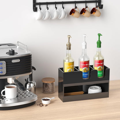 Coffee Condiment and Cup Organizer - 2-Tier Upright Cup and Lid Holder with Straw Organizer 2 Compartments Clear Acrylic Cup Dispenser for Restaurant Breakroom Coffee Station Countertop