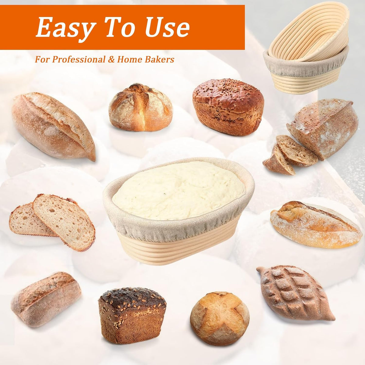 Nalcant 4 Pack Oval Banneton Proofing Basket Set, 10 Inch