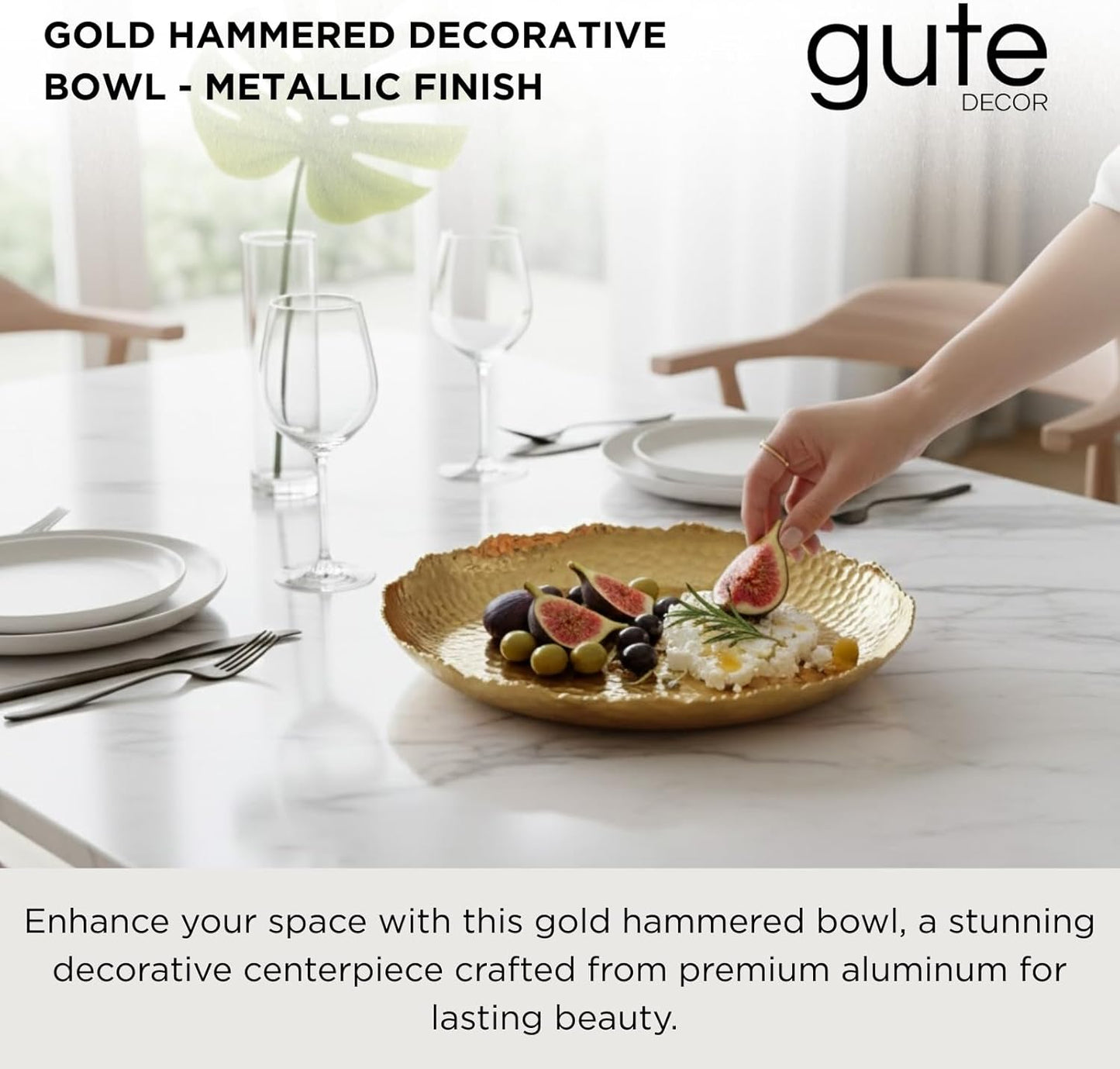 Cluster of 10 Round Serving Bowls Gold Clusters Decorative Elegant Snack Tray for Olives, Chip & Dip, Nuts, Appetizers & Entertaining Strong Brass & Enamel Home Decor Gifts, Parties & Weddings 20.5"