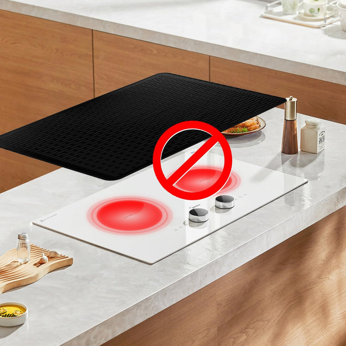 YUHFERA Stove Top Cover for Electric Stove - Silicone Stove Mat for Glass Top, Glass Cooktop Protector For Kitchen,Multi-functional Oven Covers for Electric Stove (Black,28 x 20)