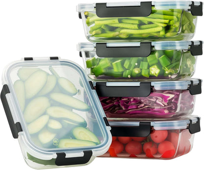 10-Pack Meal Prep Containers with Snap Locking Lids, Glass Airtight Lunch, Food Storage Containers, Microwave, Oven, Freezer and Dishwasher Friendly, Gray