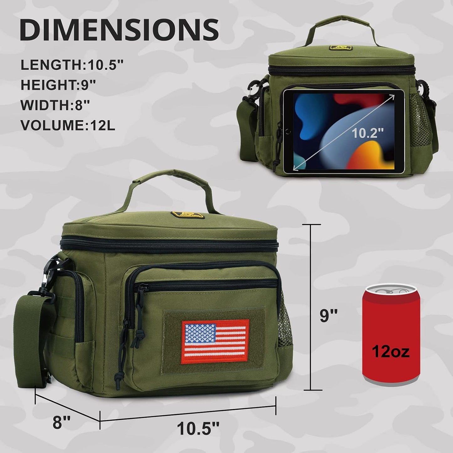 Lunch Box for Men, Tactical Lunch Bag MOLLE Webbing Leakproof Insulated Lunch Cooler Women Adult Meal with Adjustable Shoulder Strap Lunch Pail (Blue)