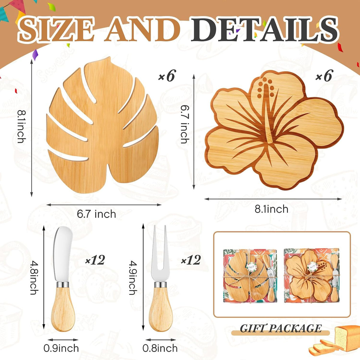 Ziliny 6 Set Hawaiian Palm Leaf Mini Charcuterie Board Gift