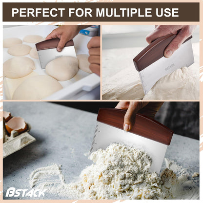 Bench Scraper Stainless Steel Dough Scraper with Ergonomic Wooden Handle Vegetable Chopper for Multipurpose Kitchen use for Pizza, Bread and Cookie Dough Cutter.