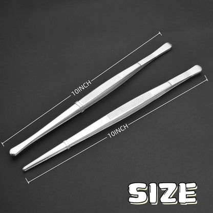 Tweezer Tongs, 12-Inches Stainless Steel Food Cooking Tongs for Kitchen Cooking BBQ Grilling Meat,Set of 2 (Cooking Tweezer 12inch 2p)
