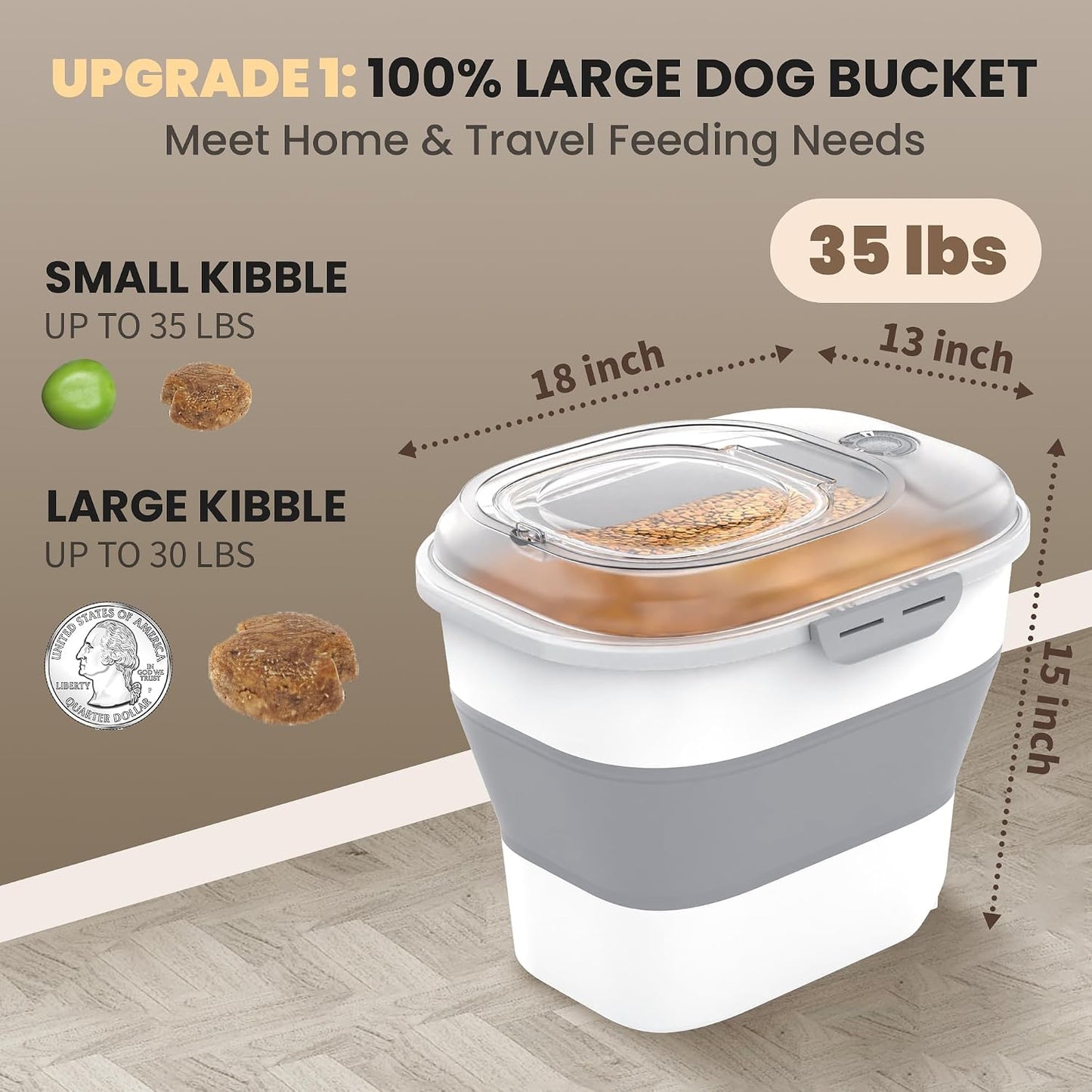 20-23 Lbs Dog Food Storage Container, Collapsible Dog Food Container with Transparent Airtight Lid,Multifunctional Pet Food Storage Container for Dog Cat,Rice,Flour,Pet Food Scoop and Dog Bowl