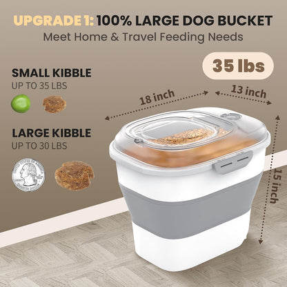 20-23 Lbs Dog Food Storage Container, Collapsible Dog Food Container with Transparent Airtight Lid,Multifunctional Pet Food Storage Container for Dog Cat,Rice,Flour,Pet Food Scoop and Dog Bowl