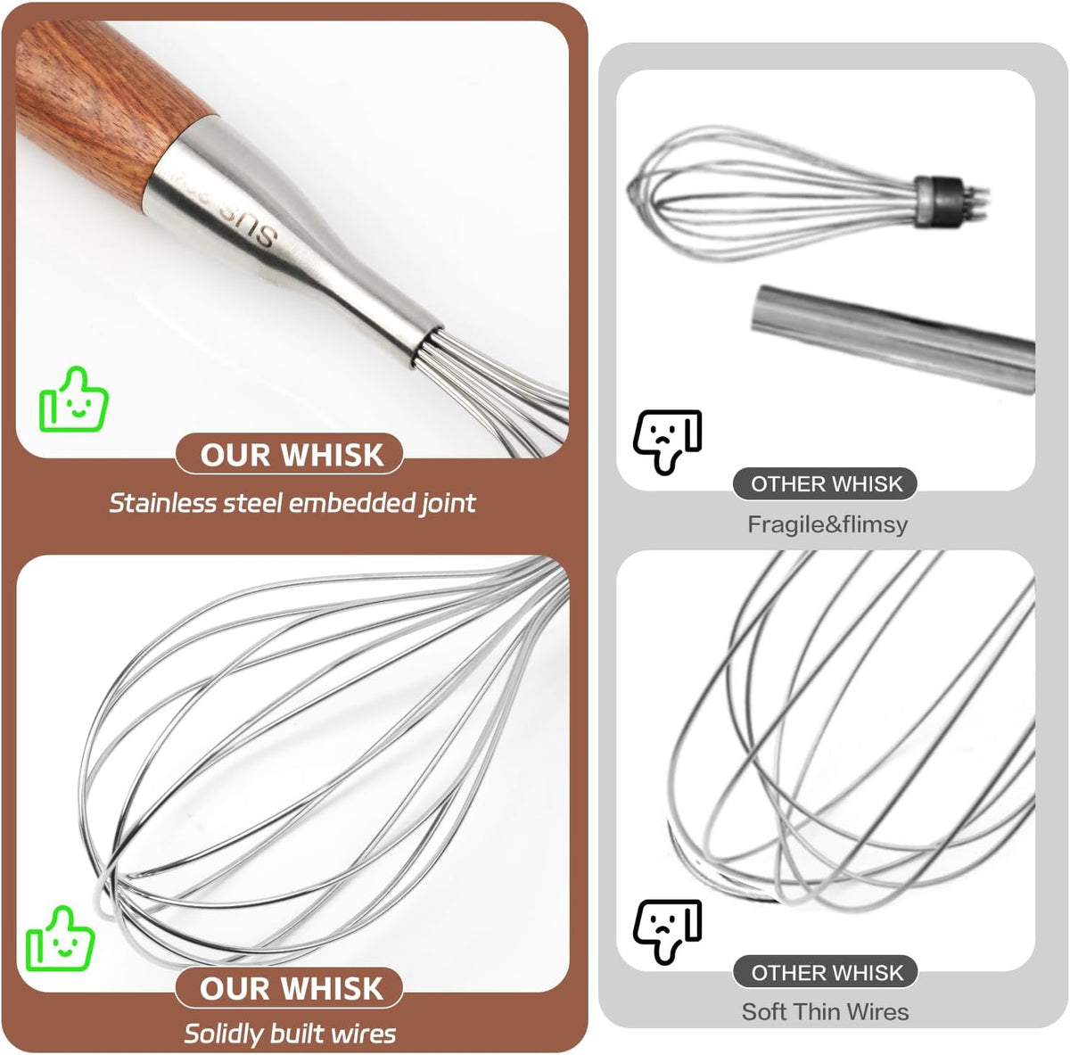Stainless Steel Whisk Metal Whisk Balloon Wire Baking Whisks for Cooking Kitchen Whisking Beating Blending 12inch,Dishwasher Safe
